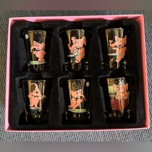Accoutrements Set of 6 Vintage Pink Elephant Shot Glasses
